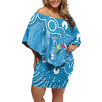 Australia Indigenous Off Shoulder Short Dress Blue Ribbon Lizards Autism Awareness - Aussie Hoodie