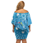 Australia Indigenous Off Shoulder Short Dress Blue Ribbon Lizards Autism Awareness - Aussie Hoodie