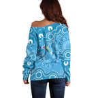 Australia Indigenous Off Shoulder Sweater Blue Ribbon Lizards Autism Awareness - Aussie Hoodie