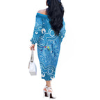 Australia Indigenous Off The Shoulder Long Sleeve Dress Blue Ribbon Lizards Autism Awareness - Aussie Hoodie