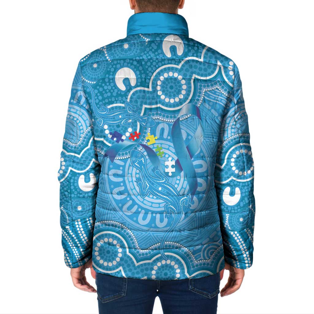 Australia Indigenous Padded Jacket Blue Ribbon Lizards Autism Awareness - Aussie Hoodie