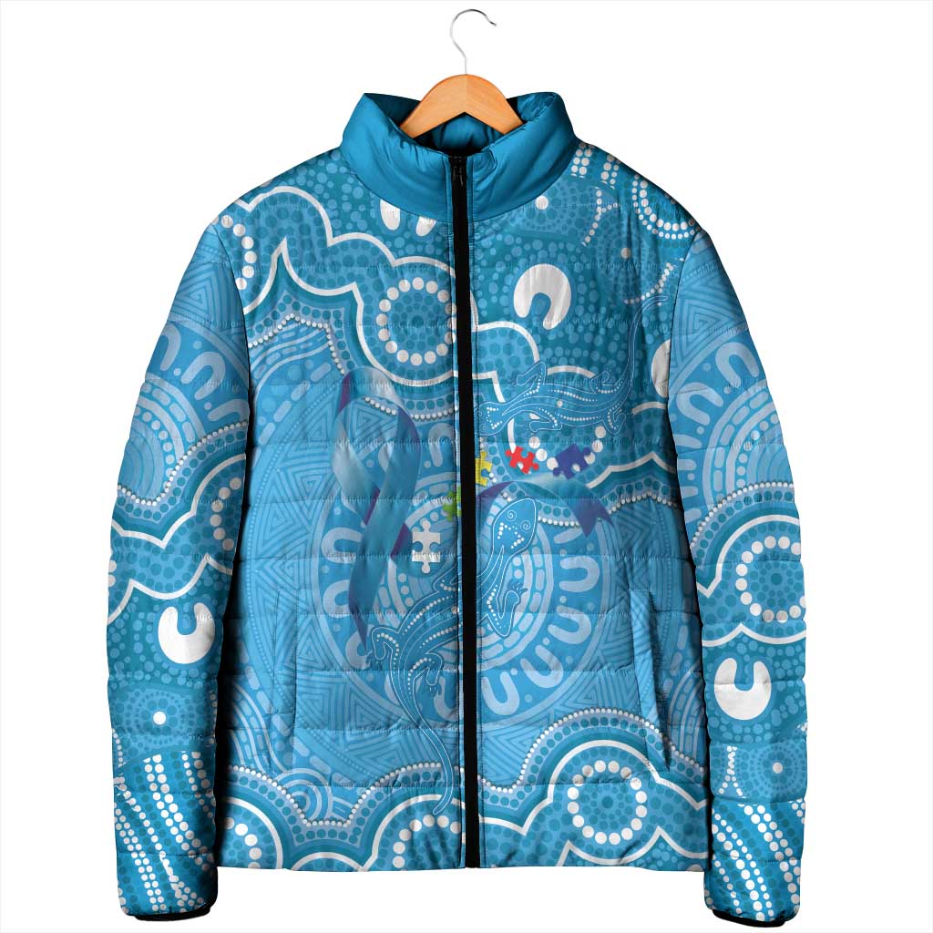 Australia Indigenous Padded Jacket Blue Ribbon Lizards Autism Awareness - Aussie Hoodie