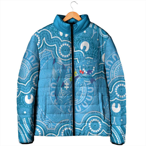 Australia Indigenous Padded Jacket Blue Ribbon Lizards Autism Awareness - Aussie Hoodie