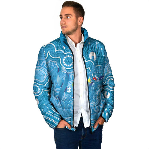 Australia Indigenous Padded Jacket Blue Ribbon Lizards Autism Awareness - Aussie Hoodie
