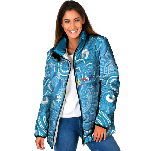 Australia Indigenous Padded Jacket Blue Ribbon Lizards Autism Awareness - Aussie Hoodie