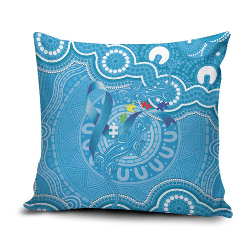Australia Indigenous Pillow Cover Blue Ribbon Lizards Autism Awareness - Aussie Hoodie