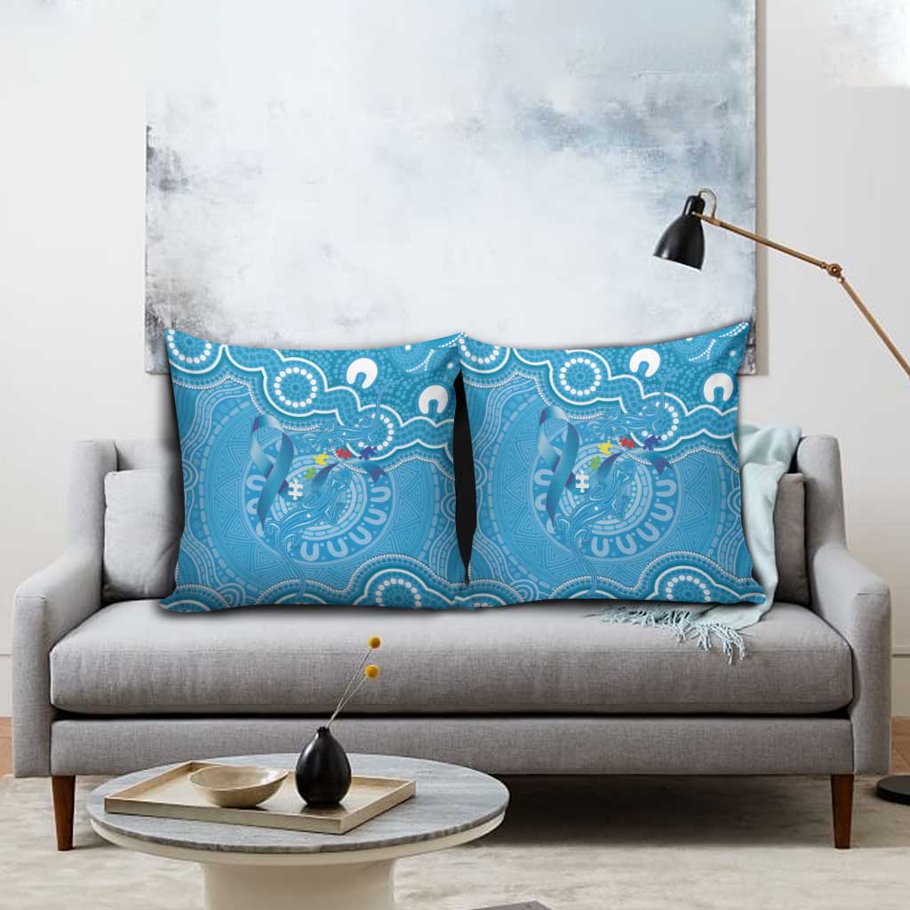 Australia Indigenous Pillow Cover Blue Ribbon Lizards Autism Awareness - Aussie Hoodie