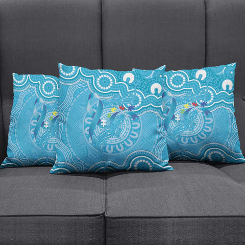 Australia Indigenous Pillow Cover Blue Ribbon Lizards Autism Awareness - Aussie Hoodie