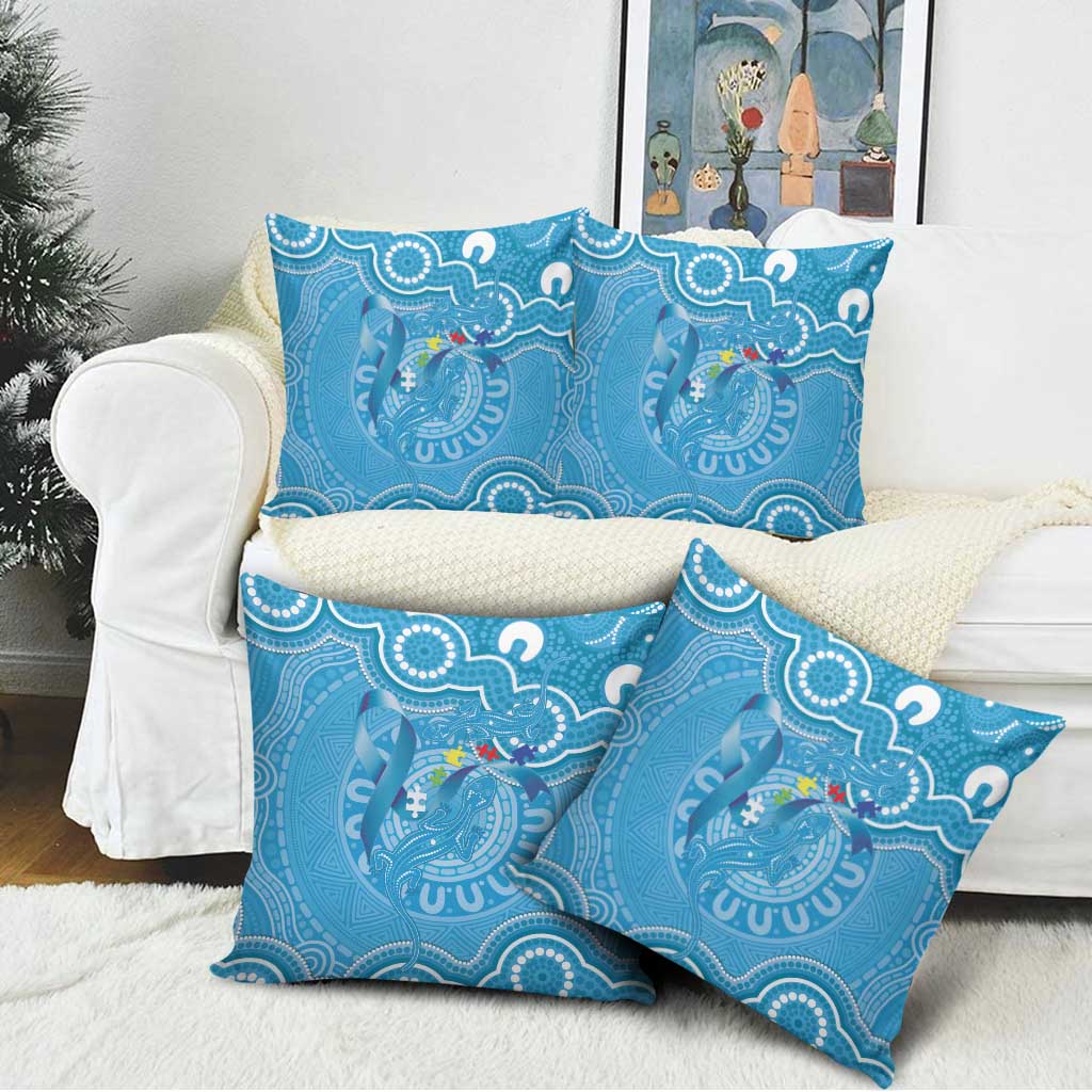 Australia Indigenous Pillow Cover Blue Ribbon Lizards Autism Awareness - Aussie Hoodie