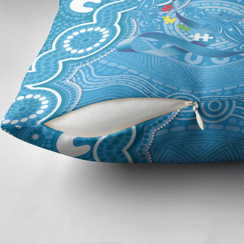 Australia Indigenous Pillow Cover Blue Ribbon Lizards Autism Awareness - Aussie Hoodie