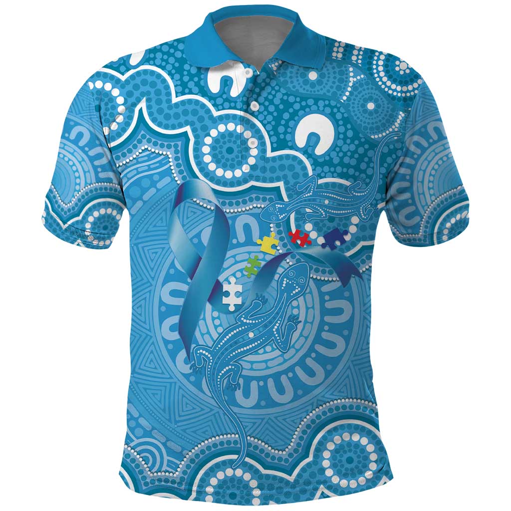 Australia Indigenous Polo Shirt Blue Ribbon Lizards Autism Awareness - Aussie Hoodie