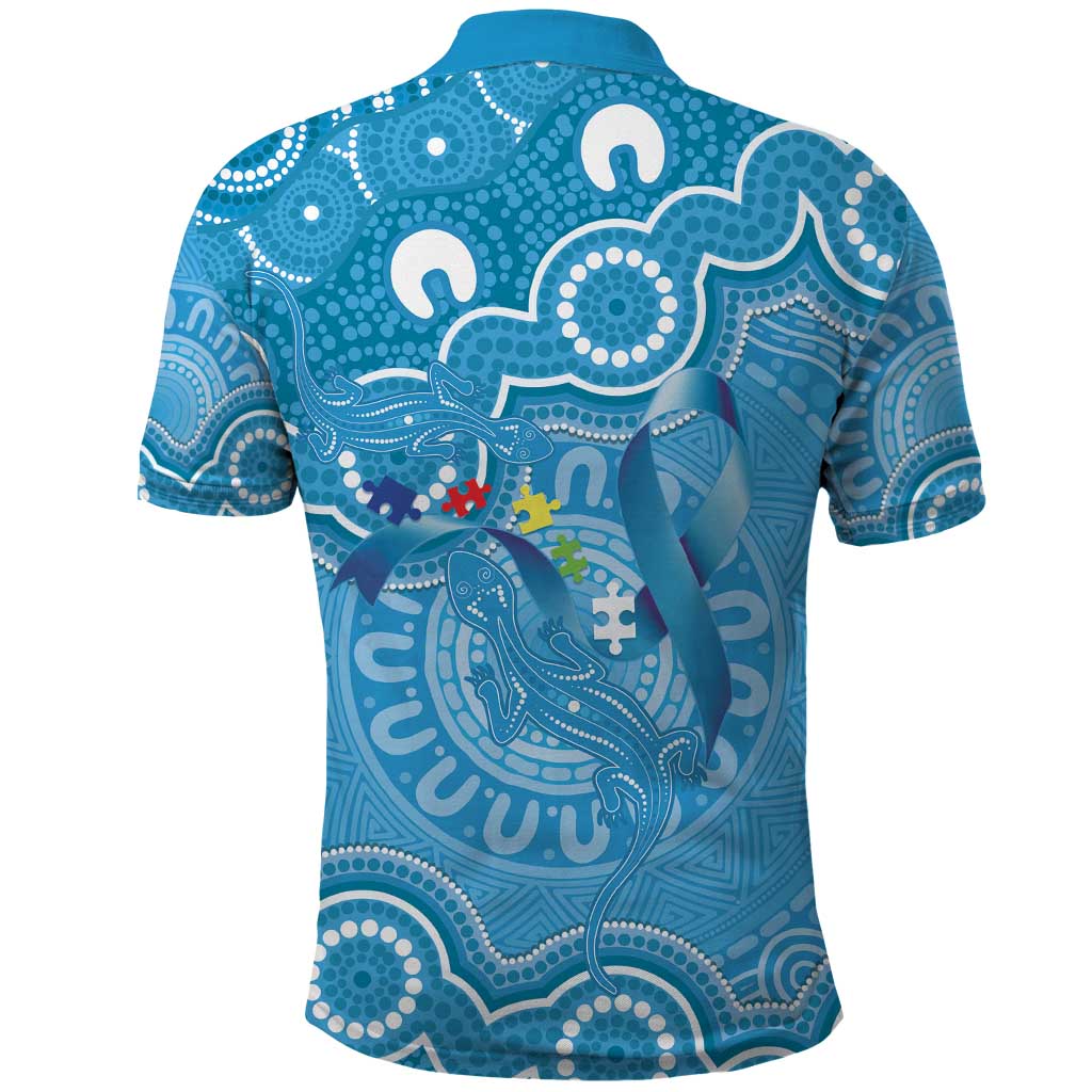 Australia Indigenous Polo Shirt Blue Ribbon Lizards Autism Awareness - Aussie Hoodie