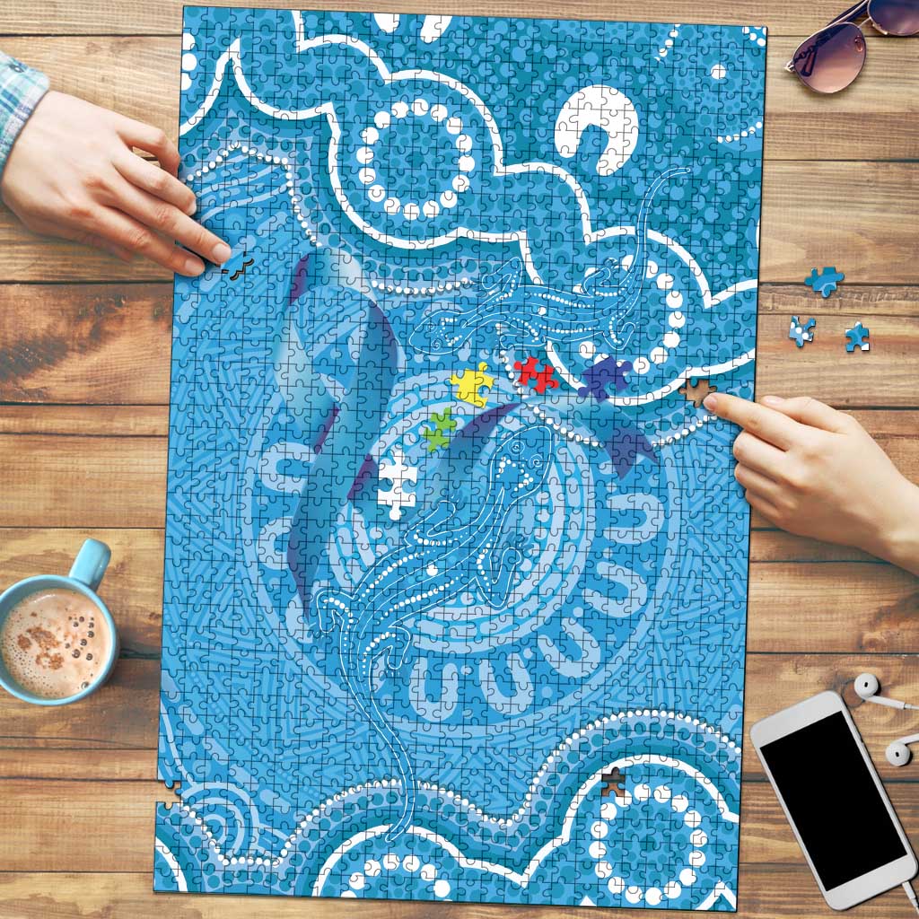 Australia Indigenous Puzzle Blue Ribbon Lizards Autism Awareness - Aussie Hoodie