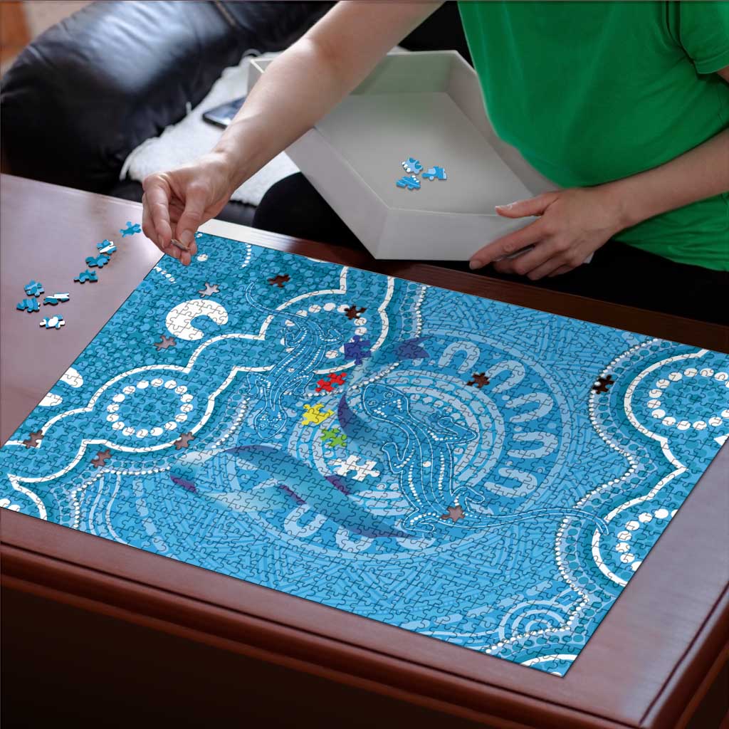 Australia Indigenous Puzzle Blue Ribbon Lizards Autism Awareness - Aussie Hoodie