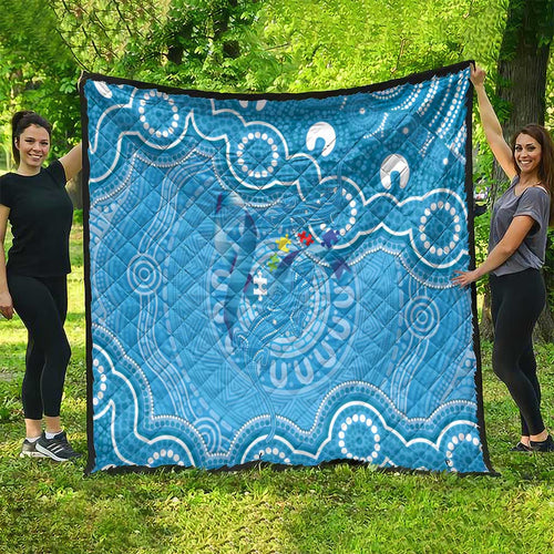 Australia Indigenous Quilt Blue Ribbon Lizards Autism Awareness - Aussie Hoodie