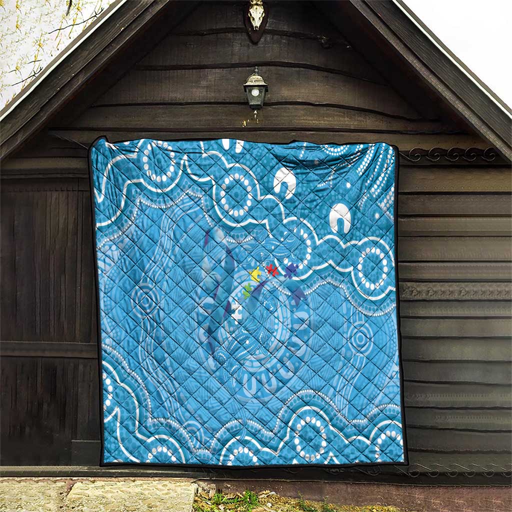 Australia Indigenous Quilt Blue Ribbon Lizards Autism Awareness - Aussie Hoodie