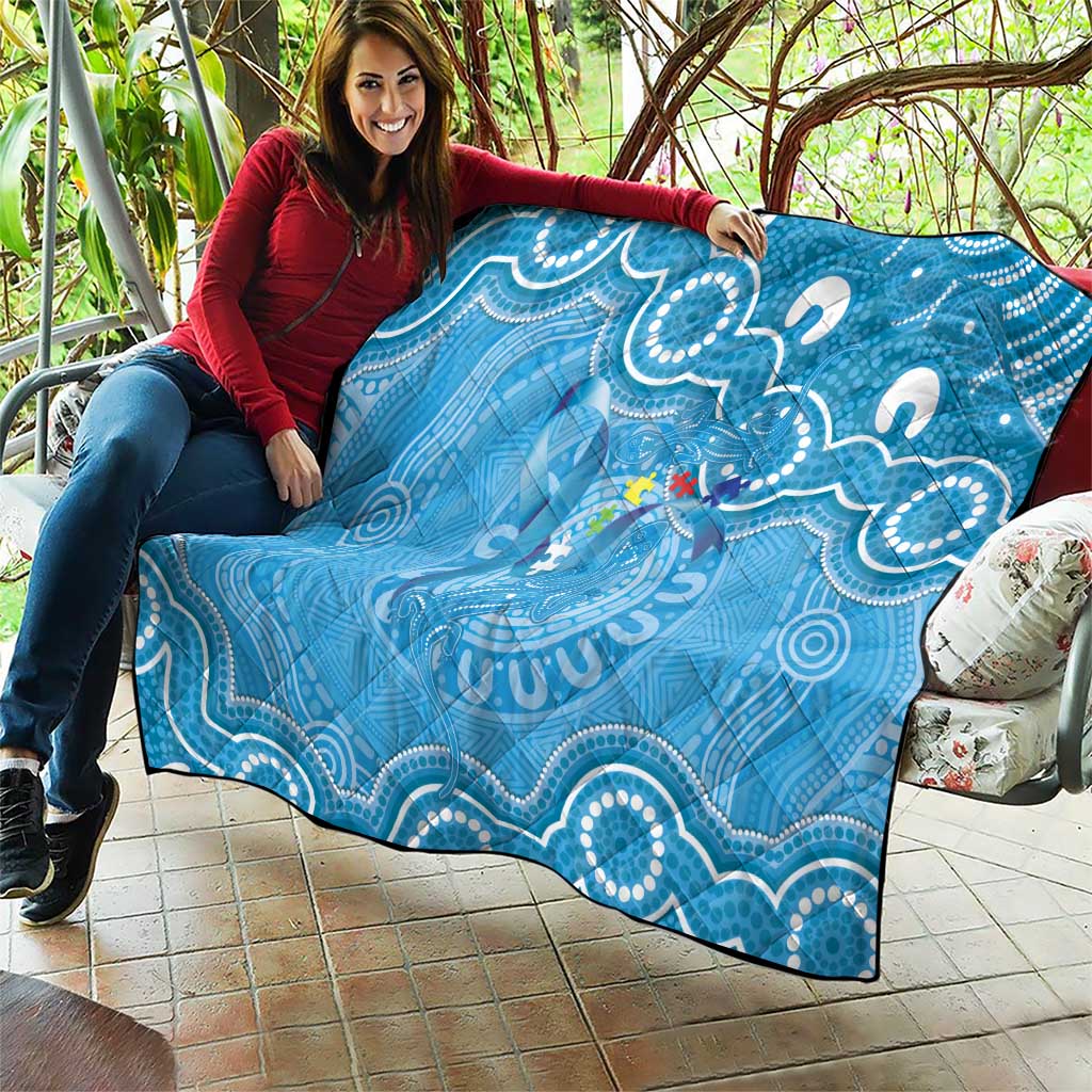 Australia Indigenous Quilt Blue Ribbon Lizards Autism Awareness - Aussie Hoodie