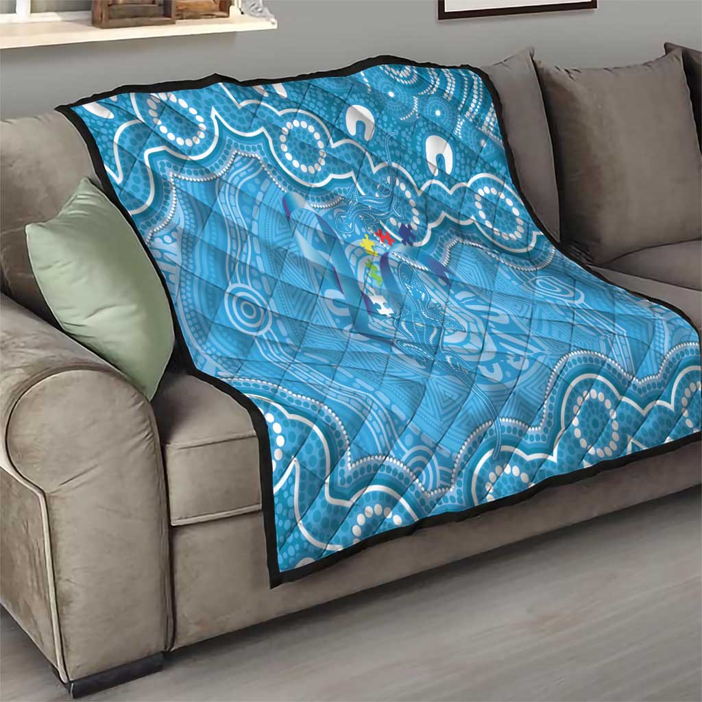 Australia Indigenous Quilt Blue Ribbon Lizards Autism Awareness - Aussie Hoodie