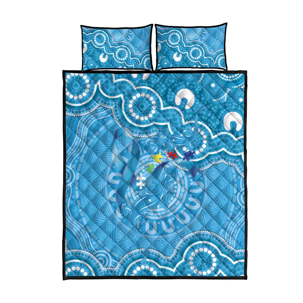 Australia Indigenous Quilt Bed Set Blue Ribbon Lizards Autism Awareness - Aussie Hoodie