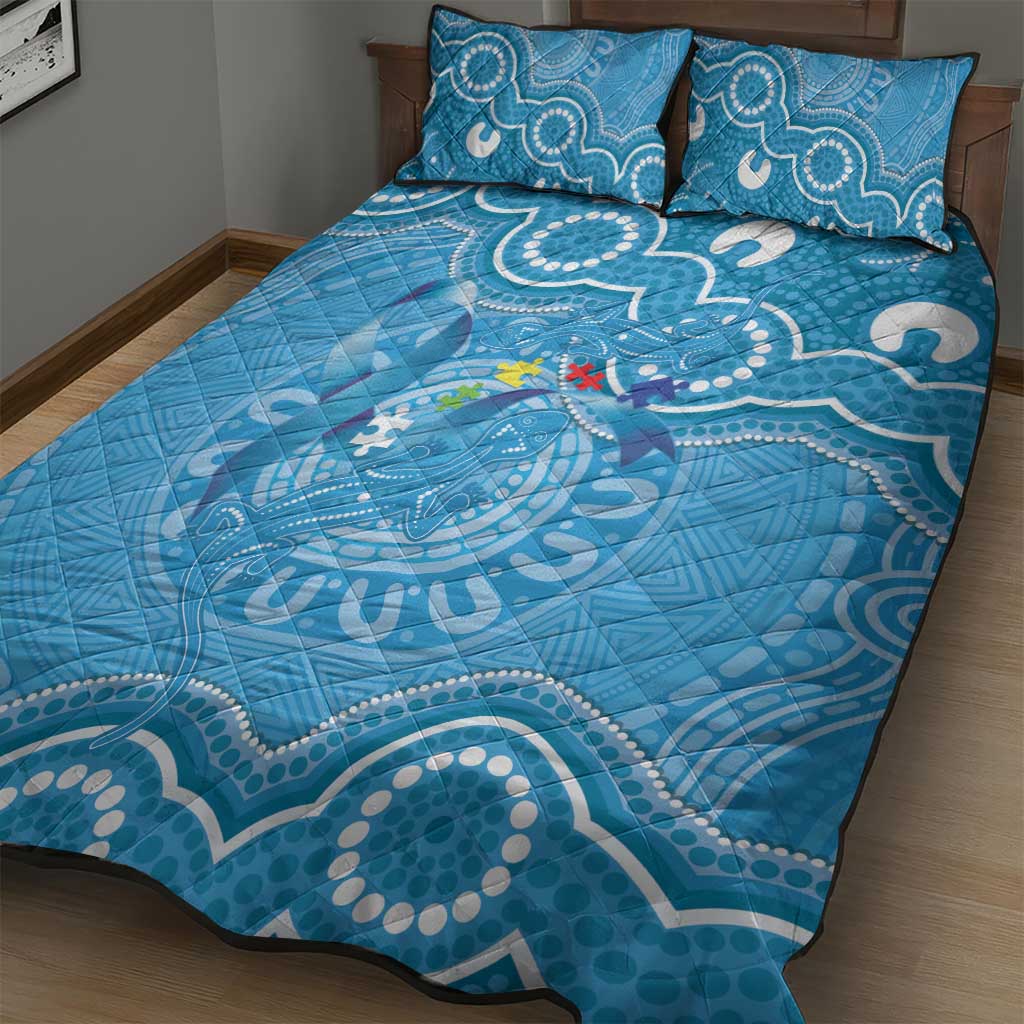 Australia Indigenous Quilt Bed Set Blue Ribbon Lizards Autism Awareness - Aussie Hoodie