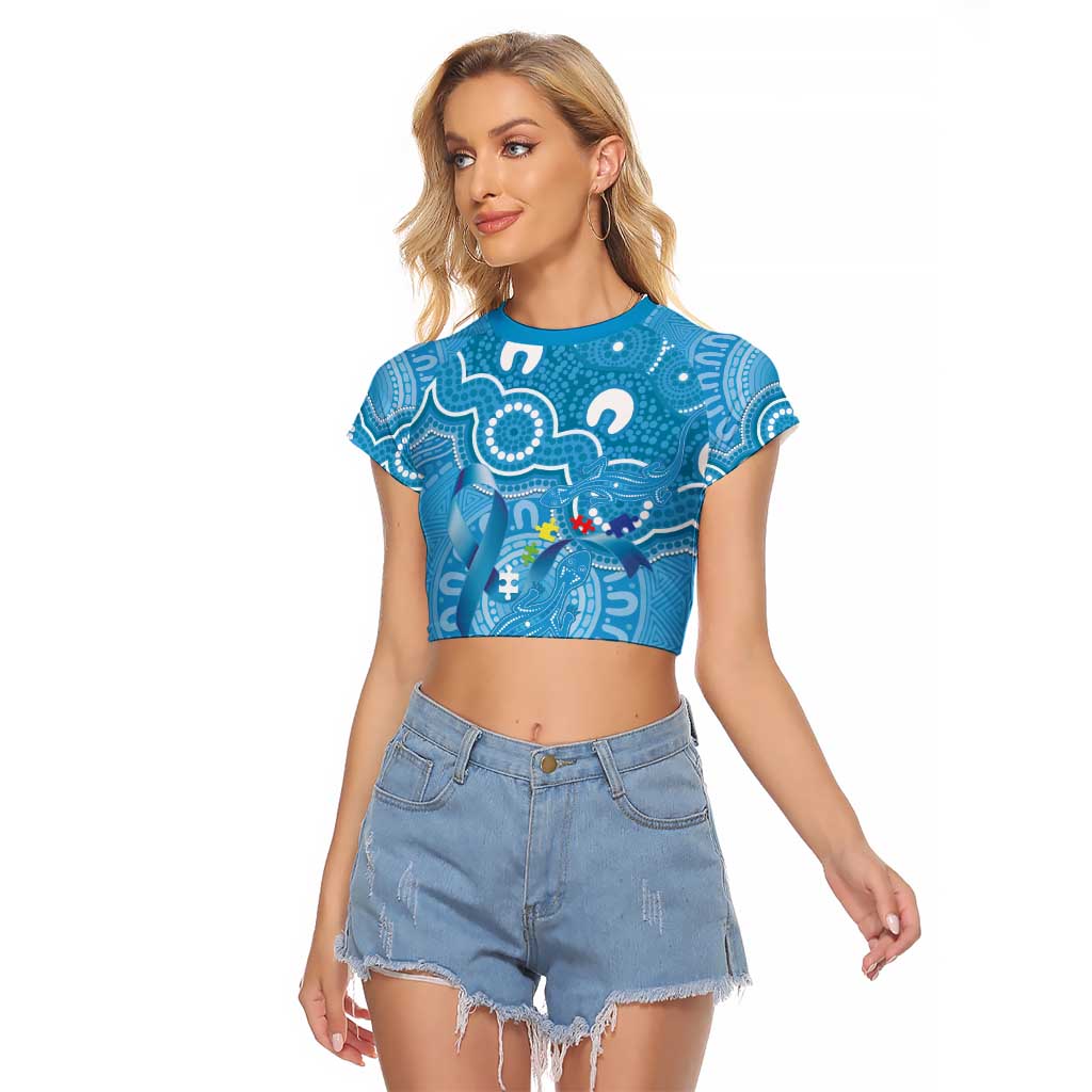 Australia Indigenous Raglan Cropped T Shirt Blue Ribbon Lizards Autism Awareness - Aussie Hoodie