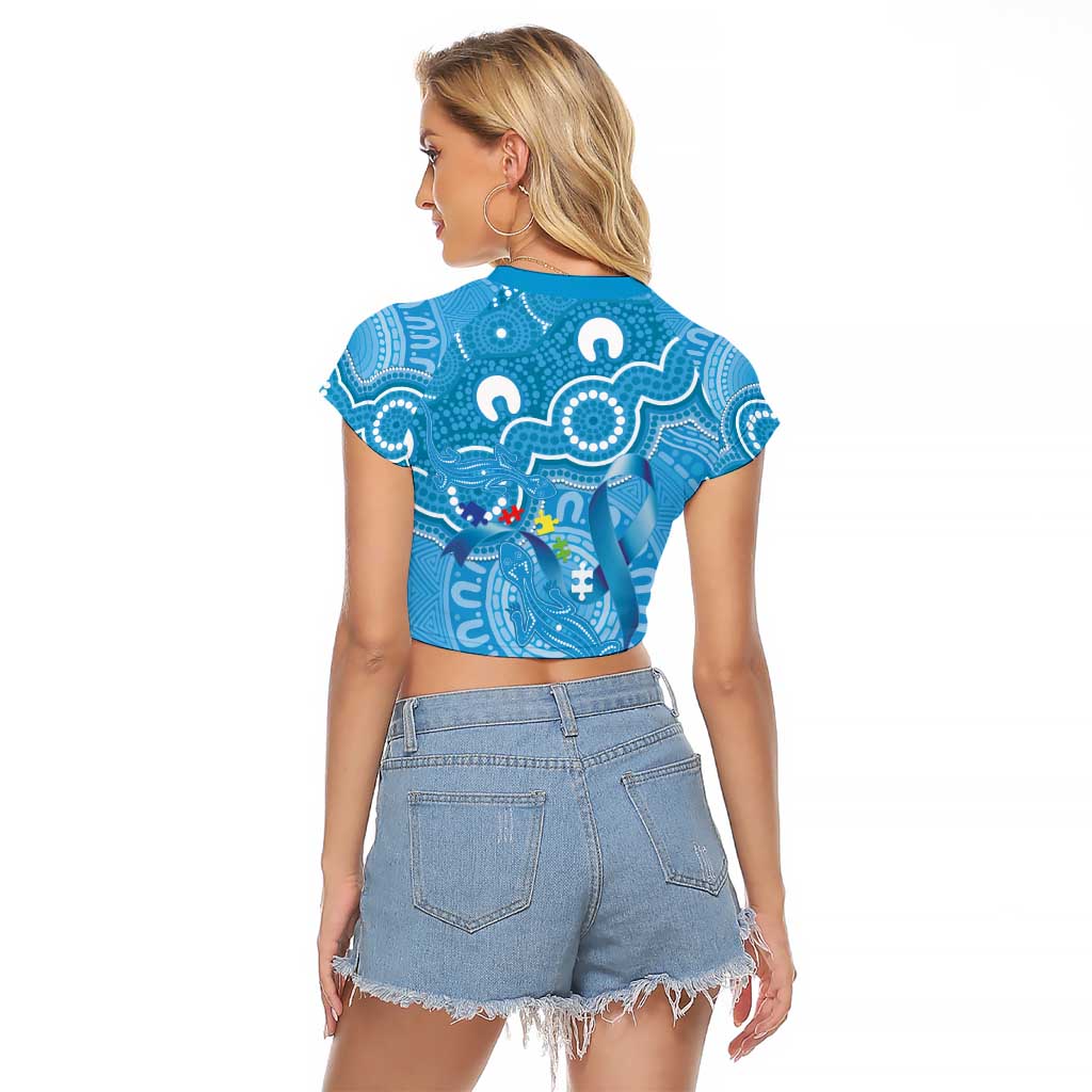 Australia Indigenous Raglan Cropped T Shirt Blue Ribbon Lizards Autism Awareness - Aussie Hoodie