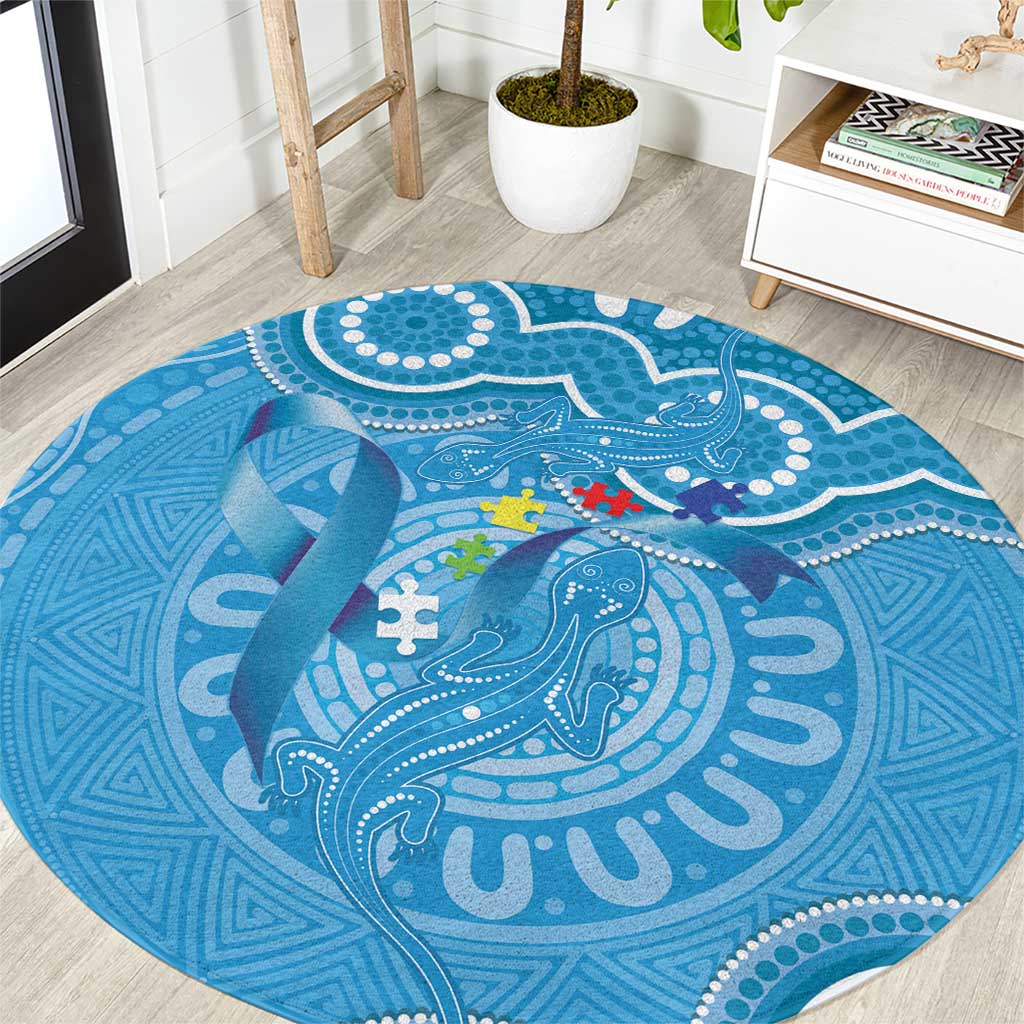 Australia Indigenous Round Carpet Blue Ribbon Lizards Autism Awareness - Aussie Hoodie