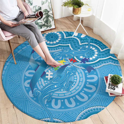 Australia Indigenous Round Carpet Blue Ribbon Lizards Autism Awareness - Aussie Hoodie