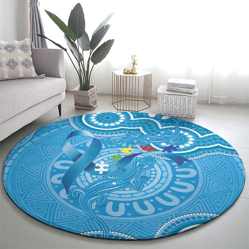 Australia Indigenous Round Carpet Blue Ribbon Lizards Autism Awareness - Aussie Hoodie