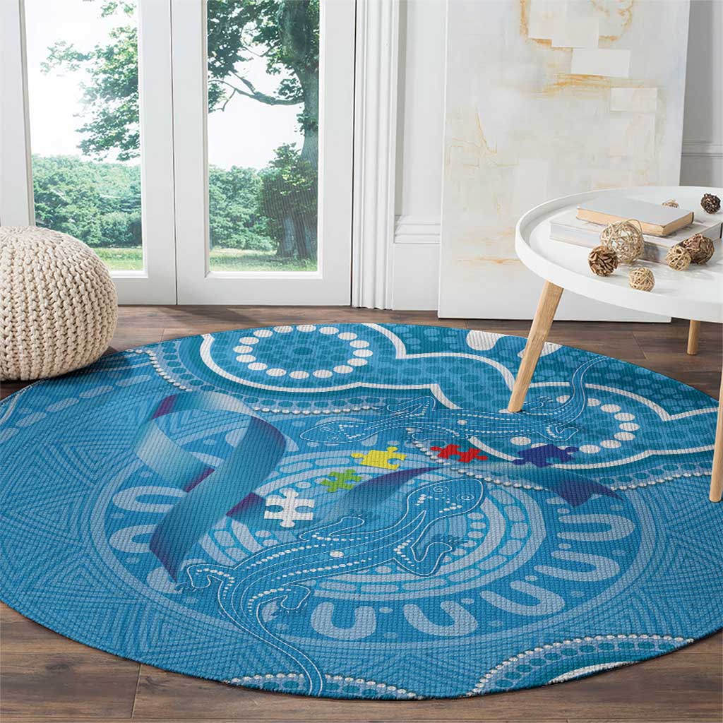 Australia Indigenous Round Carpet Blue Ribbon Lizards Autism Awareness - Aussie Hoodie