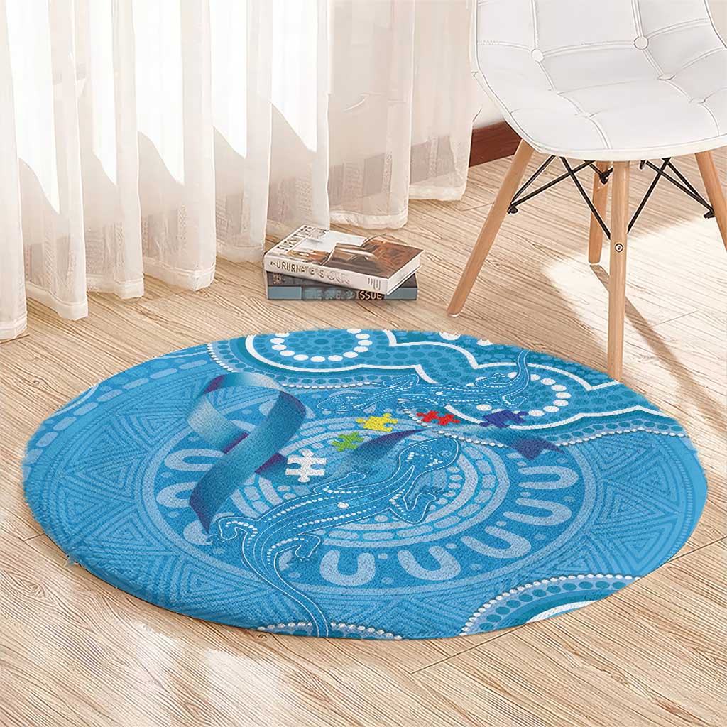 Australia Indigenous Round Carpet Blue Ribbon Lizards Autism Awareness - Aussie Hoodie
