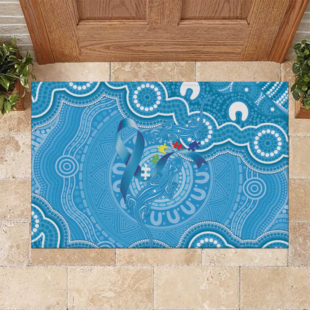 Australia Indigenous Rubber Doormat Blue Ribbon Lizards Autism Awareness - Aussie Hoodie