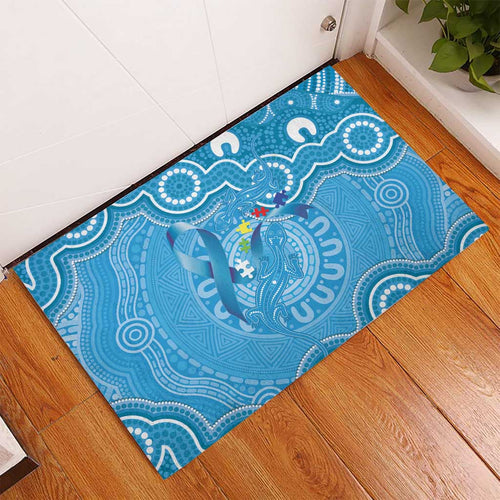 Australia Indigenous Rubber Doormat Blue Ribbon Lizards Autism Awareness - Aussie Hoodie