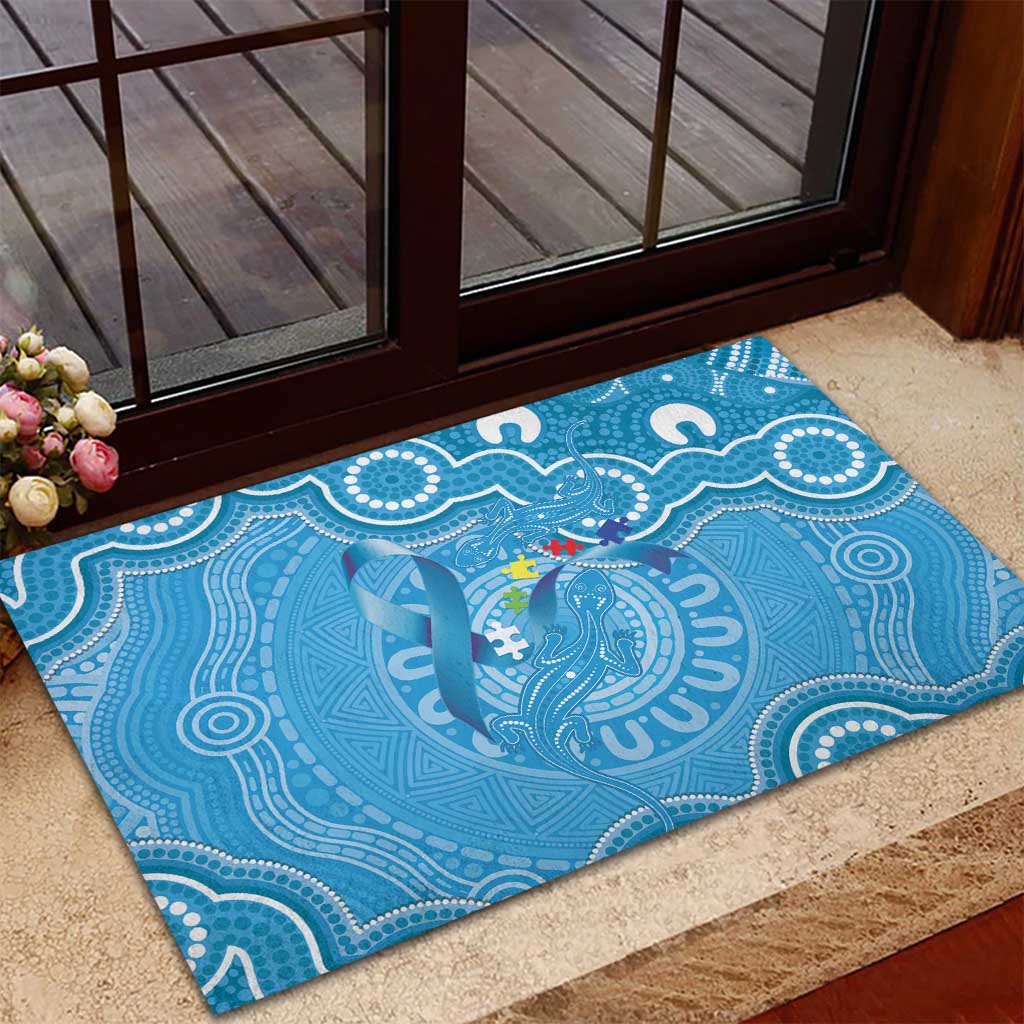 Australia Indigenous Rubber Doormat Blue Ribbon Lizards Autism Awareness - Aussie Hoodie