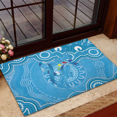 Australia Indigenous Rubber Doormat Blue Ribbon Lizards Autism Awareness - Aussie Hoodie
