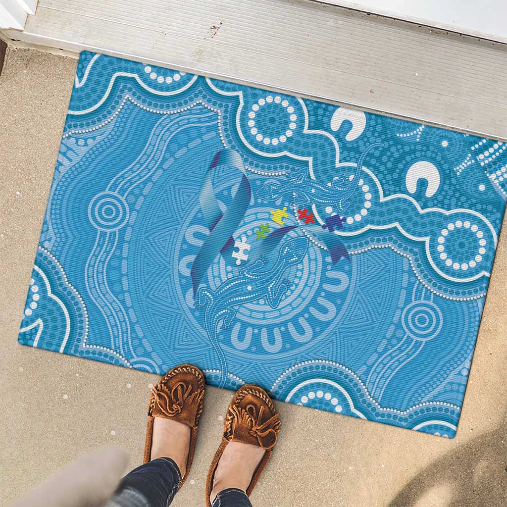 Australia Indigenous Rubber Doormat Blue Ribbon Lizards Autism Awareness - Aussie Hoodie