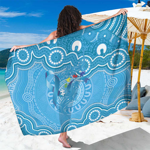 Australia Indigenous Sarong Blue Ribbon Lizards Autism Awareness - Aussie Hoodie