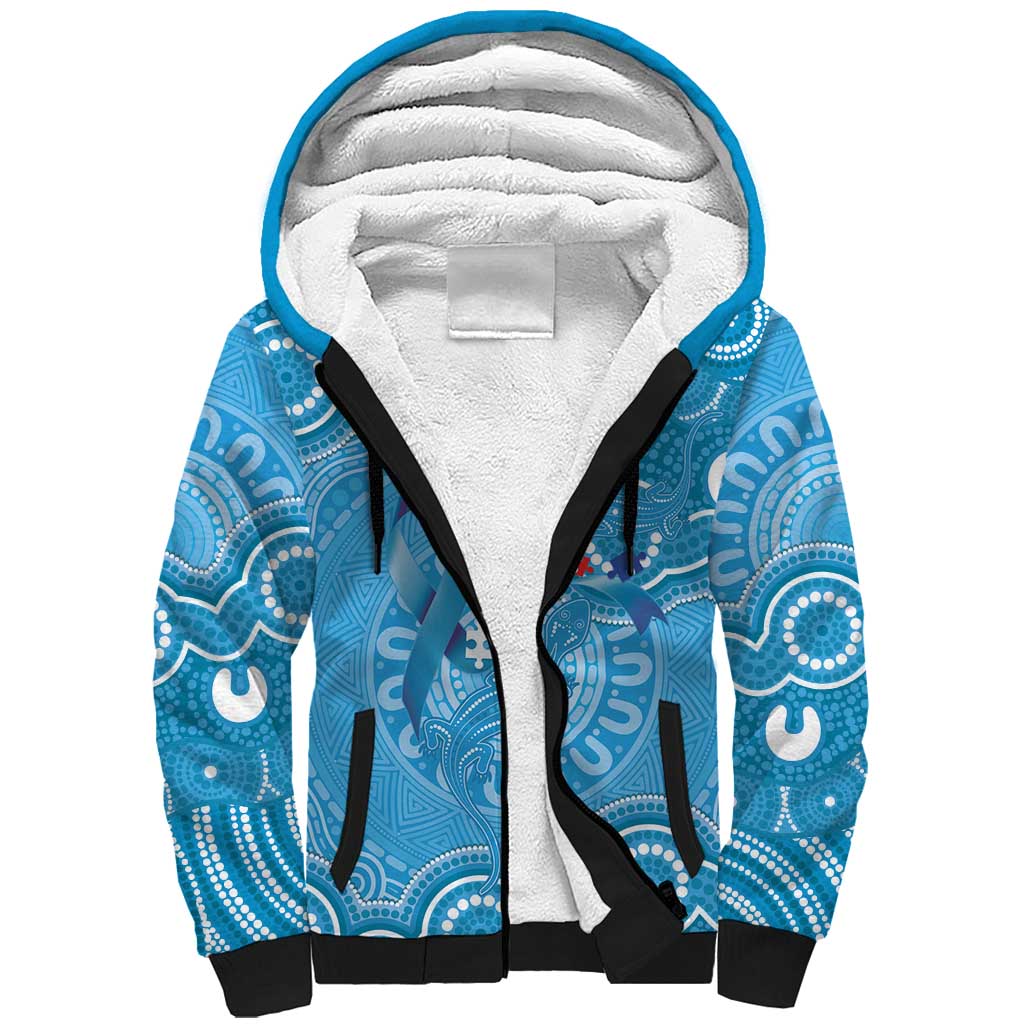 Australia Indigenous Sherpa Hoodie Blue Ribbon Lizards Autism Awareness - Aussie Hoodie