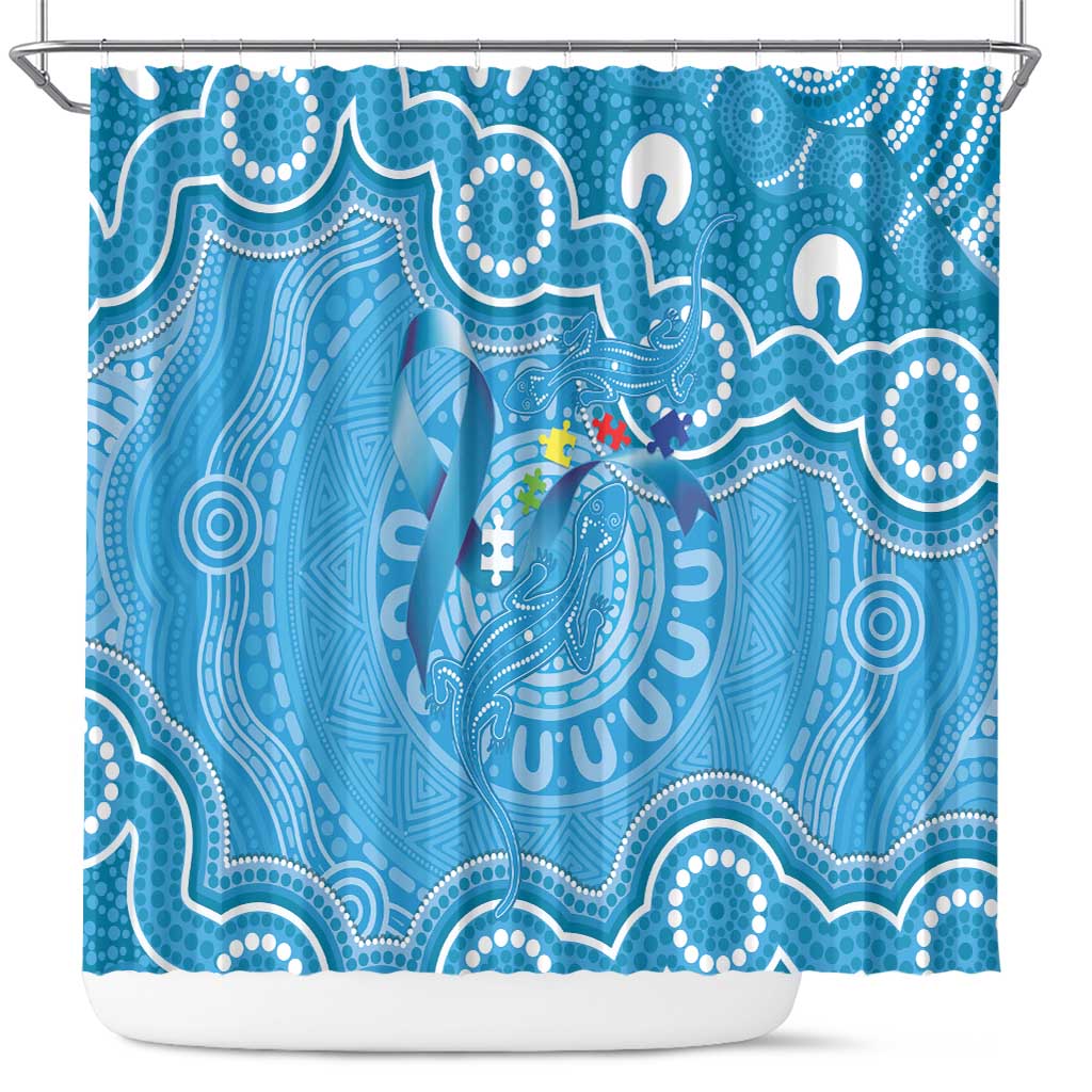 Australia Indigenous Shower Curtain Blue Ribbon Lizards Autism Awareness - Aussie Hoodie