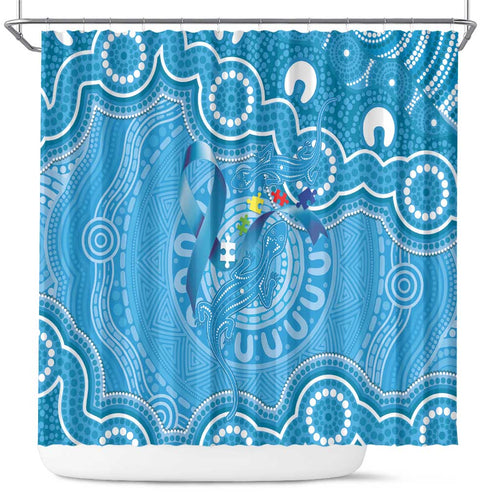 Australia Indigenous Shower Curtain Blue Ribbon Lizards Autism Awareness - Aussie Hoodie