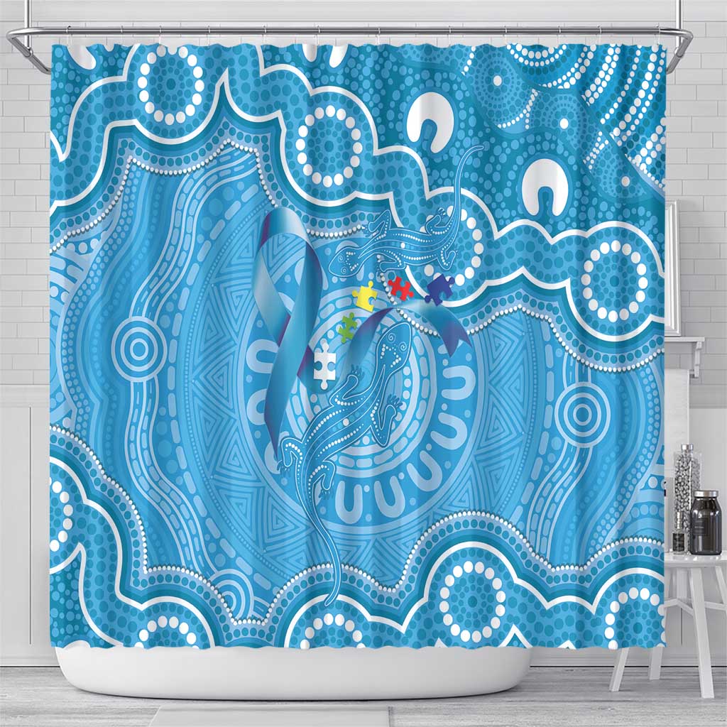Australia Indigenous Shower Curtain Blue Ribbon Lizards Autism Awareness - Aussie Hoodie