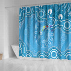 Australia Indigenous Shower Curtain Blue Ribbon Lizards Autism Awareness - Aussie Hoodie