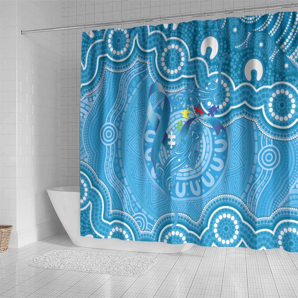 Australia Indigenous Shower Curtain Blue Ribbon Lizards Autism Awareness - Aussie Hoodie