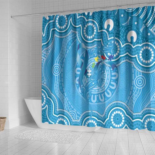Australia Indigenous Shower Curtain Blue Ribbon Lizards Autism Awareness - Aussie Hoodie