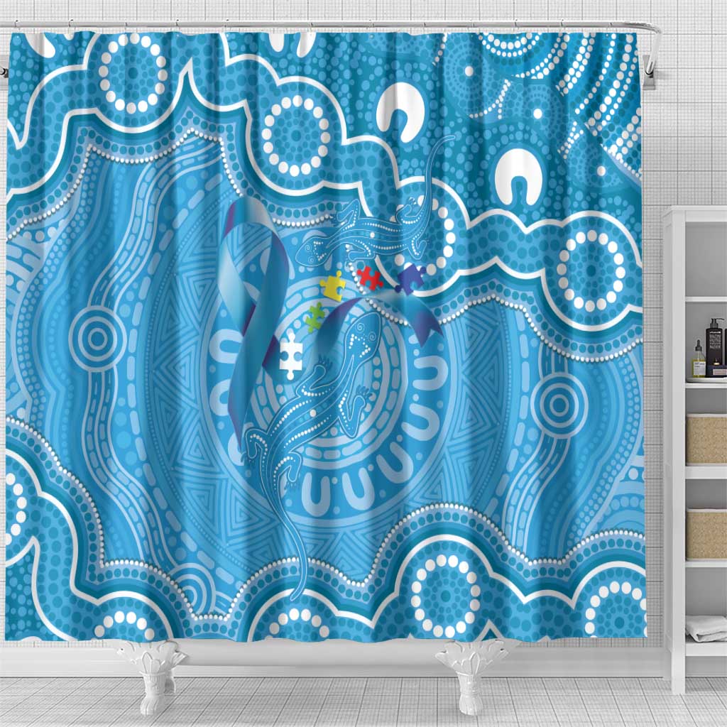Australia Indigenous Shower Curtain Blue Ribbon Lizards Autism Awareness - Aussie Hoodie
