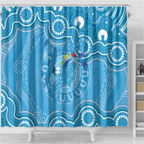 Australia Indigenous Shower Curtain Blue Ribbon Lizards Autism Awareness - Aussie Hoodie
