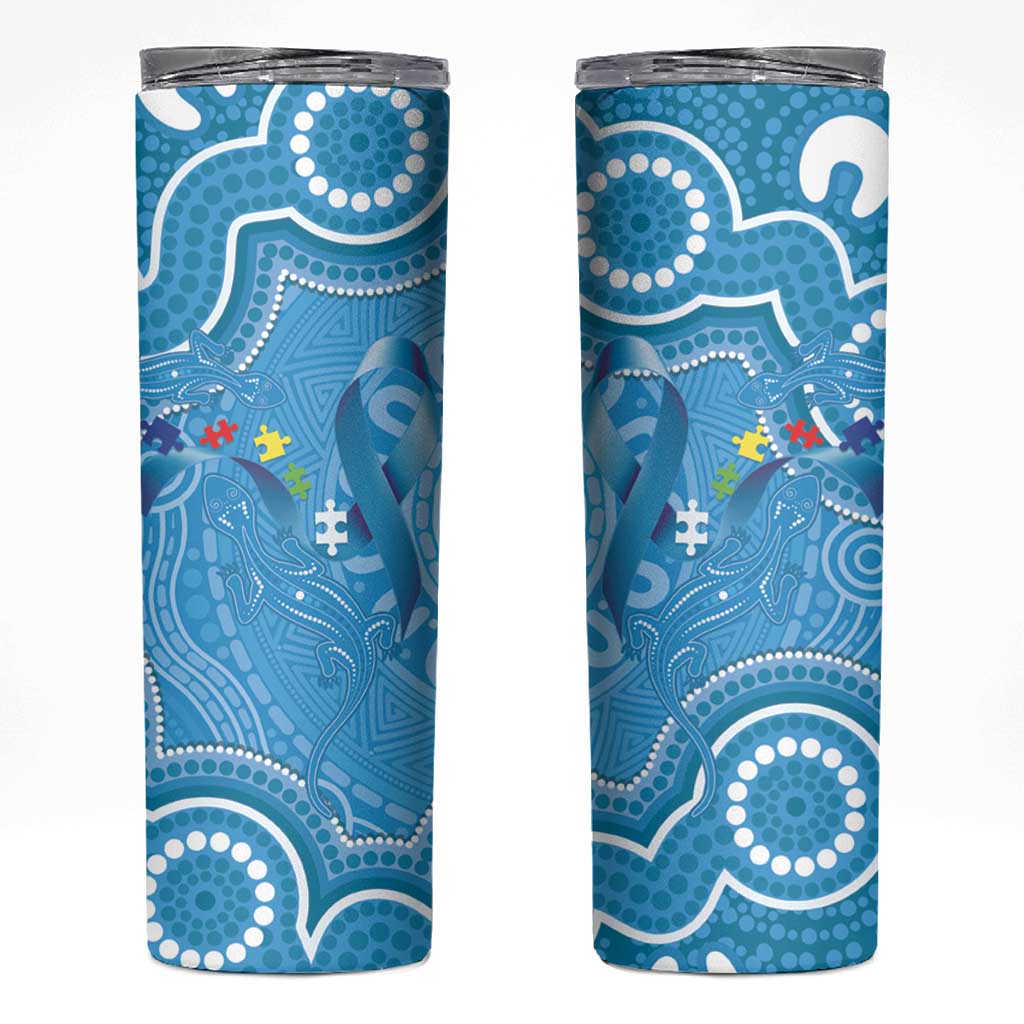 Australia Indigenous Skinny Tumbler Blue Ribbon Lizards Autism Awareness - Aussie Hoodie