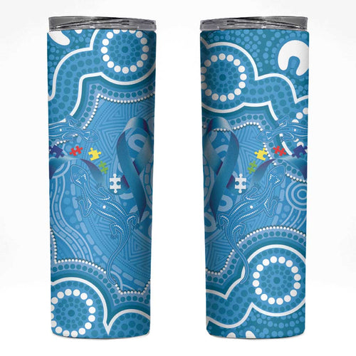 Australia Indigenous Skinny Tumbler Blue Ribbon Lizards Autism Awareness - Aussie Hoodie