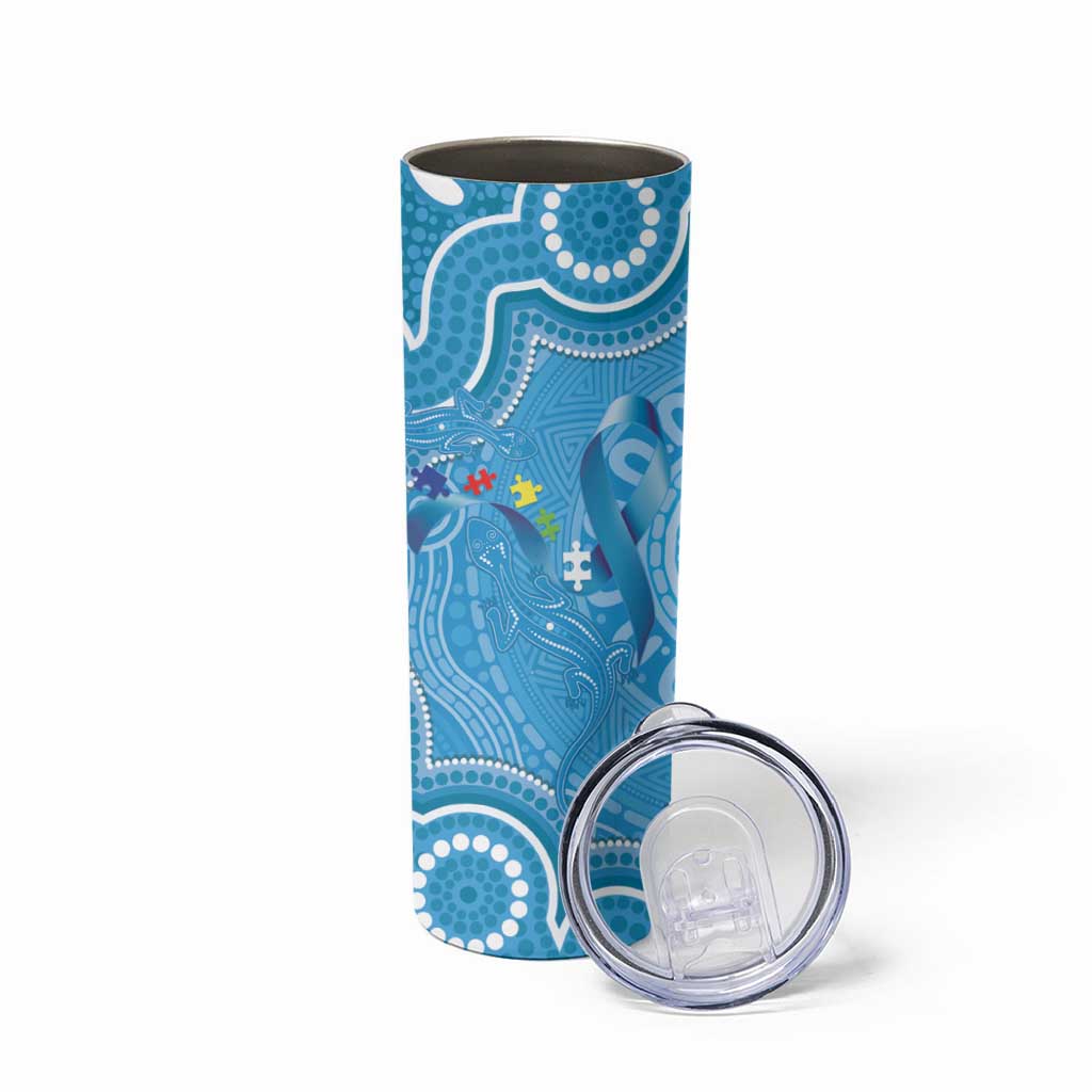 Australia Indigenous Skinny Tumbler Blue Ribbon Lizards Autism Awareness - Aussie Hoodie