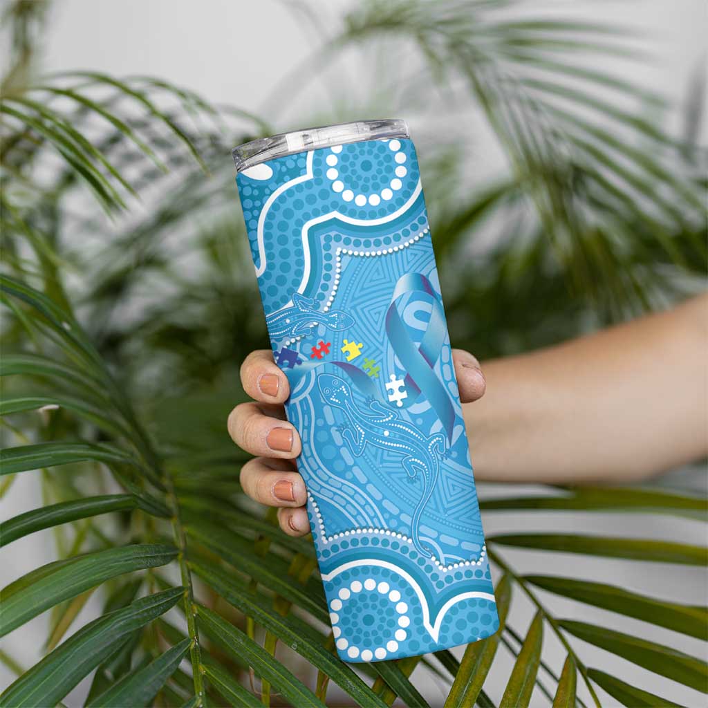 Australia Indigenous Skinny Tumbler Blue Ribbon Lizards Autism Awareness - Aussie Hoodie